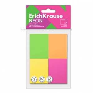 Блок с липким краем бумажный 40х50 мм, ErichKrause 400 листов 4 цвета