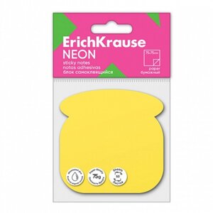 Блок с липким краем бумажный 70х70мм, ErichKrause "Phone Neon", 50 листов, желтый