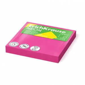 Блок с липким краем бумажный 75х75 мм, ErichKrause "Neon", 100 листов, розовый