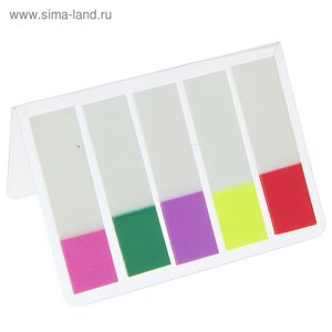 Блок-закладка с липким краем 25 x 44 мм, пластик, 5 цветов по 20 листов, флуоресцентный, в блистере, МИКС