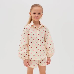Блузка для девочки MINAKU: Cotton Collection цвет бежевый, рост 128