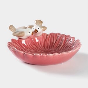 Блюдо керамическое «Голубки на цветке», 1313,53 см, цвет розовый