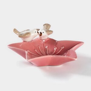 Блюдо керамическое сервировочное «Голубки на цветочке», 1413,54 см, цвет розовый