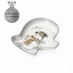 Блюдо сервировочное Доляна «Рождественский снеговик», 20183 см, цвет белый