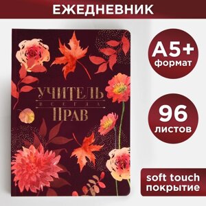 Большой ежедневник «Учителю: Учитель всегда прав» soft-touch, формат А5+96 листов, мягкая обложка, линейка