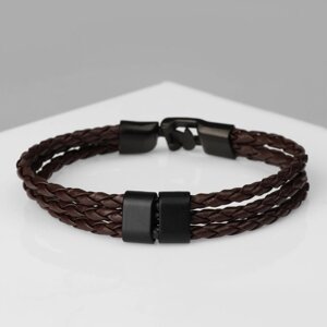 Браслет мужской «Власть» трио, цвет коричневый с чёрным металлом, 20,5 см