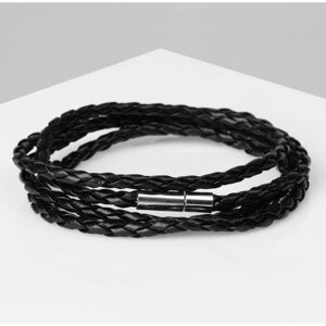 Браслет унисекс «Кожаное плетение», цвет чёрный с серебром, 82 см