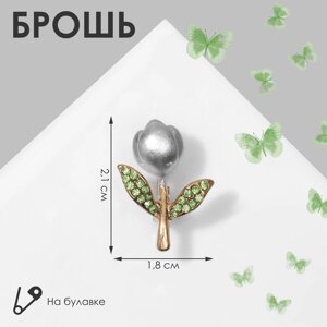 Брошь «Цветок» бутон розы, зелёная в золоте