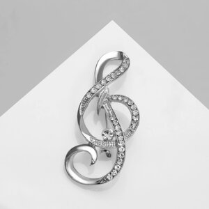 Брошь «Скрипичный ключ» цвет белый в серебре