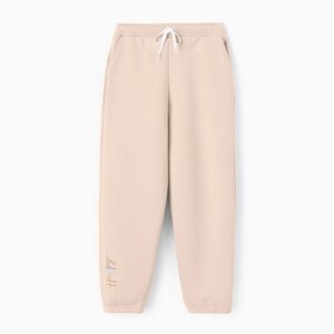 Брюки для девочки с начёсом MINAKU: Exclusive print, бежевые, Oversize рост 116 см