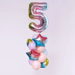Букет из шаров «День рождения – нежность. 5 лет», фольга, латекс, набор 15 шт.