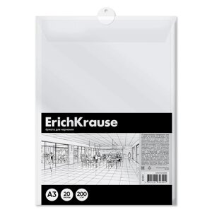 Бумага для черчения А3, 20 листов, блок 200 г/м²ErichKrause "Art", без рамки, в пластиковой папке