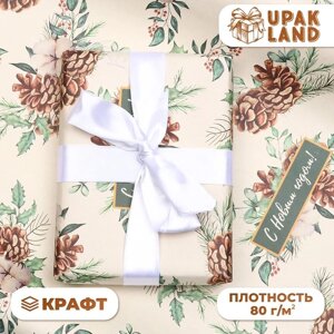 Бумага упаковочная крафт "Шишки",1 лист , 70 х 100 см