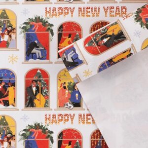 Бумага упаковочная крафтовая «Happy New year», 70 100 см