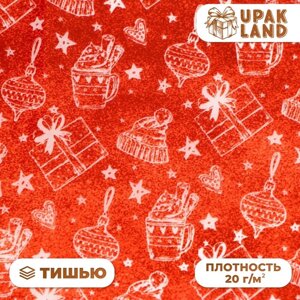 Бумага упаковочная тишью, новогодняя упаковка "Подарки", 50 х 66 см. Новый год