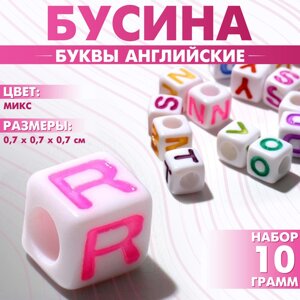 Бусина из акрила «Буквы английские» МИКС, кубик 77 мм, набор 10 г), цветная