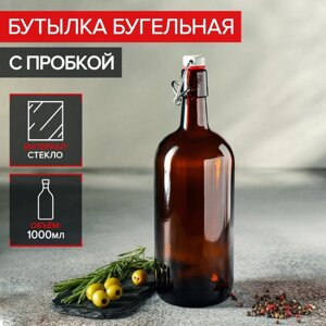 Бутылка бугельная, 1 л, с пробкой, цвет коричневый