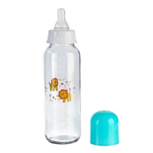 Бутылочка для кормления, классическое горло, стеклянная, средний поток, 240 мл., цвет МИКС