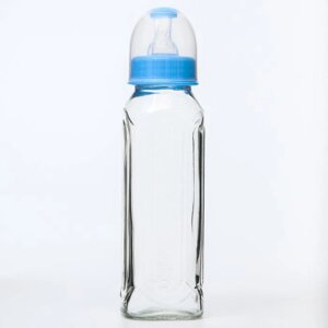 Бутылочка для кормления, классическое горло, стеклянная, средний поток, 240 мл., от 6 мес., цвета МИКС