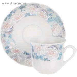 Чашка 155 мл с блюдцем 135 мм высокая Rose, декор «Голубая роза»