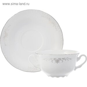 Чашка с блюдцем для бульона Constance, декор «Серый орнамент, отводка платина»