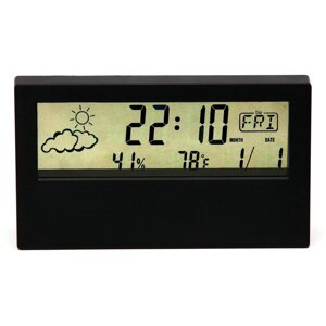 Часы - будильник электронные настольные: термометр, календарь, гигрометр, 13.3 х 7.4 см