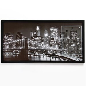 Часы-картина настенные, интерьерные "Ночной Нью-Йорк", бесшумные, 50 х 100 см