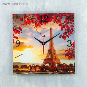 Часы-картина настенные, серия: Город, "Эйфелева башня вечерняя", плавный ход, 35 х 35 см