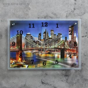 Часы-картина настенные, серия: Город, "Ночной город и архитектура", 25х35 см