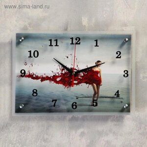Часы-картина настенные, серия: Люди, "Девушка в красном" 25х35 см