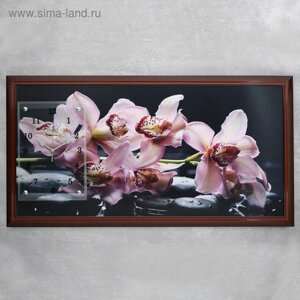 Часы-картина настеные, интерьерные "Фиолетовые орхидеи", бесшумные, 50 х 100 см