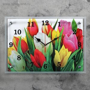 Часы-картина настеные, интерьерные "Разноцветные тюльпаны", бесшумные, 25 х 35 см