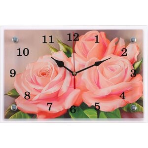 Часы-картина настеные, интерьерные "Розы", бесшумные, 20 х 30 см