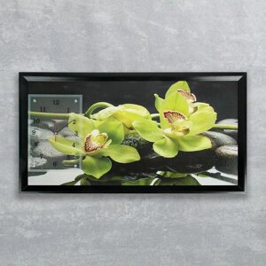 Часы-картина настеные, интерьерные "Зеленые орхидеи", бесшумные, 50 х 100 см