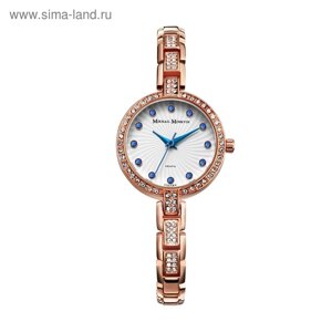 Часы наручные женские "Михаил Москвин", белый циферблат, золотистый браслет, 577-8-2