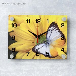 Часы настенные: Цветы, "Бабочка на цветке", бесшумные, 20 х 26 см