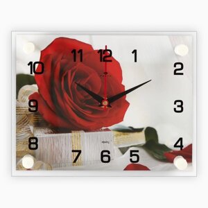 Часы настенные: Цветы, "Роза с подарком", бесшумные, 20 х 26 см