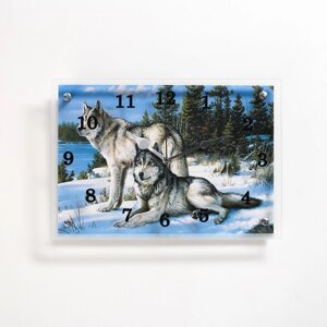 Часы настенные, интерьерные "Волки в Зимнем Лесу", бесшумные, 25 х 35 см