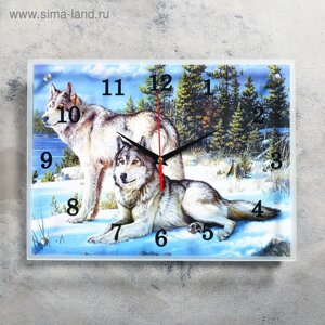 Часы настенные, интерьерные "Волки в Зимнем Лесу", бесшумные, 30 х 40 см