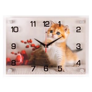 Часы настенные, интерьерные "Золотой котенок", бесшумные, 25 х 35 см