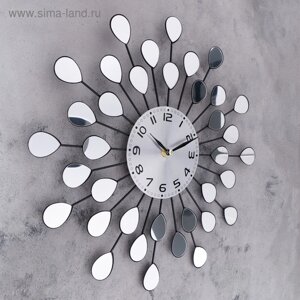 Часы настенные, серия: Ажур, "Зеркальные лепестки", плавный ход, d-10 см, 40 х 40 см