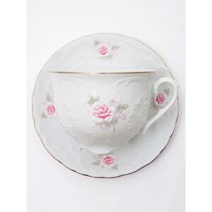 Чайная пара Cmielow Rococo «Бледные розы, отводка платина», 250 мл