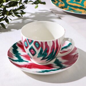 Чайная пара фарфоровая Доляна Askım, 2 предмета: чашка 250 мл, блюдце d=15 см, цвет разноцветный
