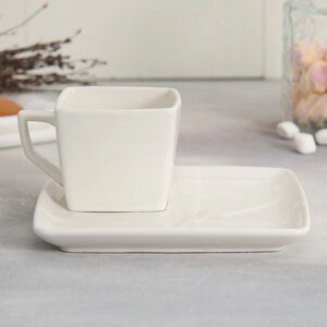 Чайная пара керамическая «Белый подарок», кружка 150 мл, блюдце 15.5х15.5 см, цвет белый