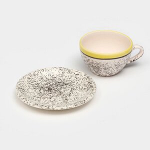 Чайная пара керамическая "Персия", 200 мл, жёлтая, 2 предмета, 1 сорт, Иран
