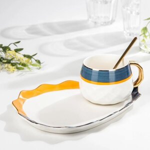Чайная пара керамическая с ложкой «Аврора», 2 предмета: чашка 250 мл, тарелка 21172 см