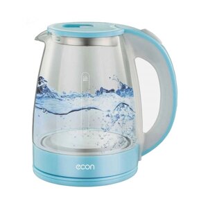 Чайник электрический Econ ECO-1846KE, 1500 Вт, стекло, 1,8 л, цвет голубой