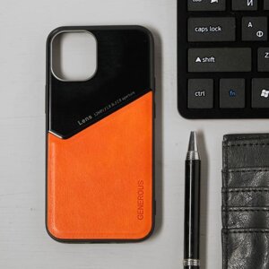 Чехол LuazON для iPhone 12 mini, поддержка MagSafe, вставка из стекла и кожи, оранжевый