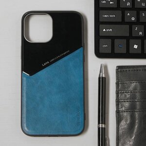 Чехол LuazON для iPhone 12 Pro Max, поддержка MagSafe, вставка из стекла и кожи, синий