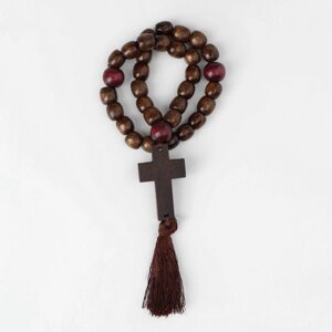 Чётки деревянные «Православные» 33 бусины с крупным крестом, цвет вишнёво-коричневый